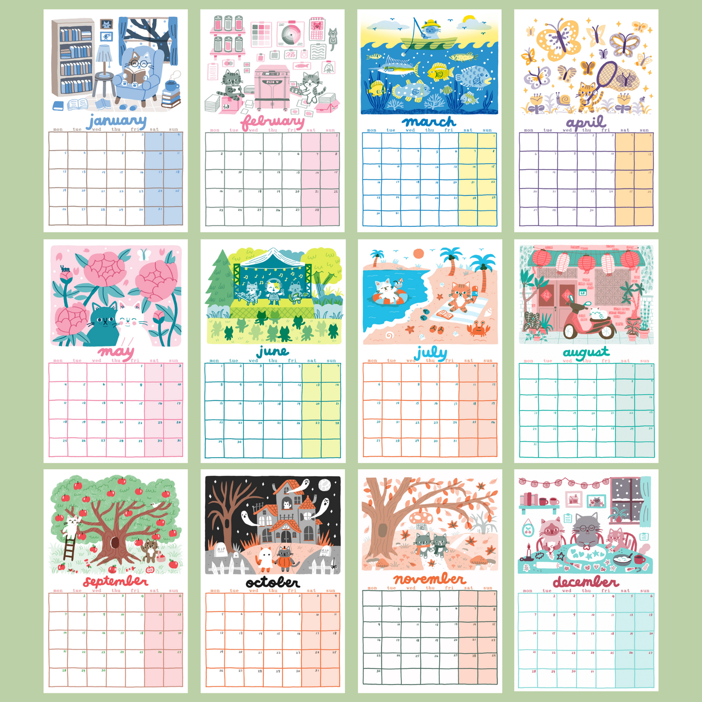 2026 Risograph Cat Calendar