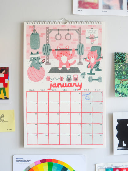 PRE-ORDER 2027 Risograph Cat Calendar