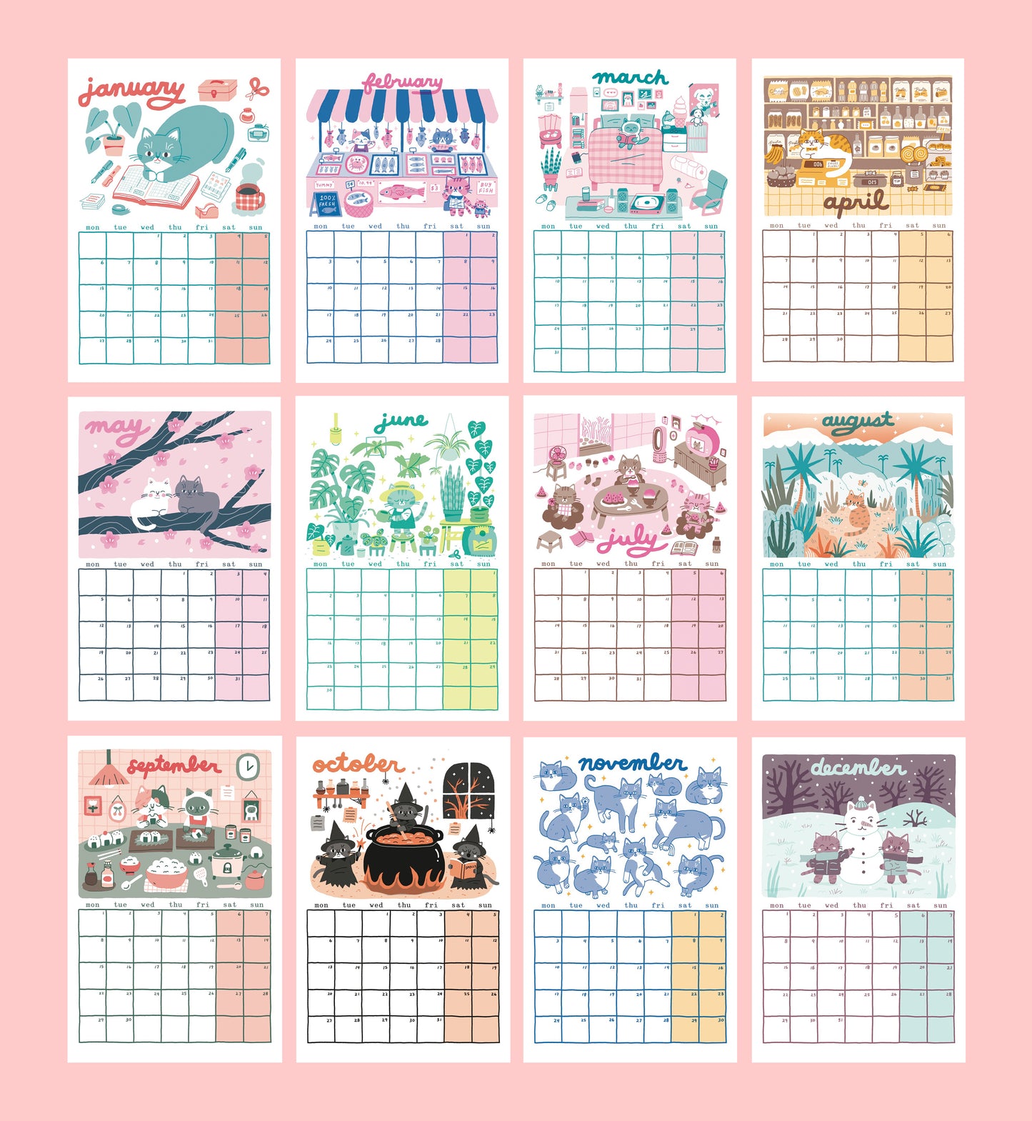 PRE-ORDER 2025 Risograph Cat Calendar