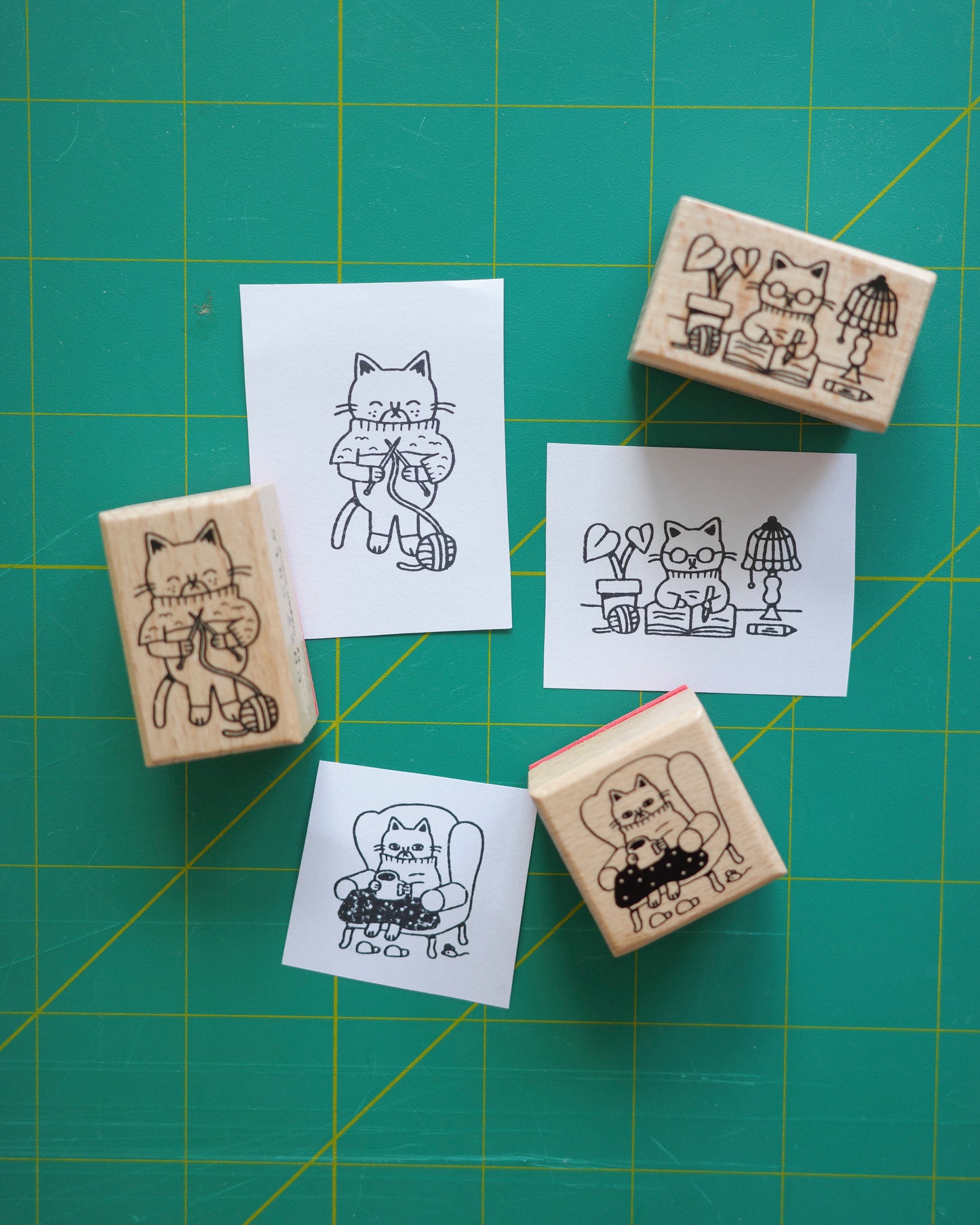 Knitting Cat Stamp