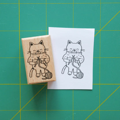 Knitting Cat Stamp