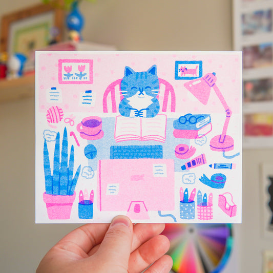 Desk Cat Riso Print